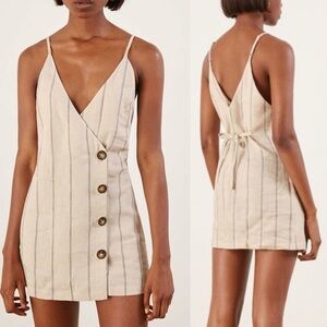 Reformation Cayman Linen Striped Button-Front Mini Dress Medium 100% Linen